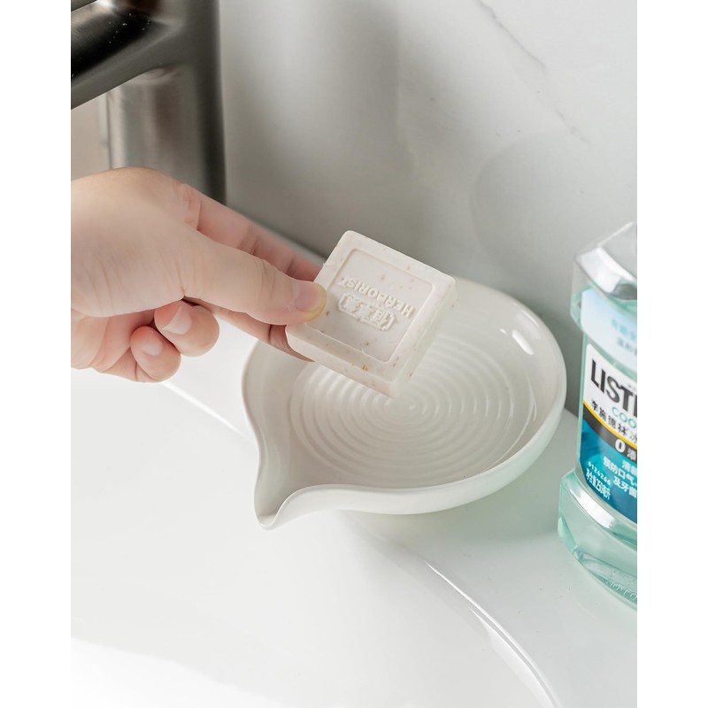 Self Draining Soap Dish, Ceramic Drain Soap Holder Waterfall Design