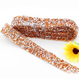 1Yard*2cm Rhinestone Stone Beaded Trim Sparkling Crystal Rhinestone Hotfix Applique Bling Chain Banding Belt for DIY Wedding Dress Embellishment Phone Wall Car Computer Bag Decor (Champagne)