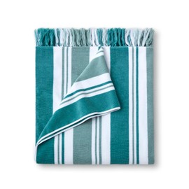 Laguna Beach Textile Co. Striped Cabana Beach Towel - Oversized, Plush 630 GSM Cotton - Palm Green