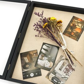 GraduatePro Shadow Box Frame 16x20 Display Case with Linen Back, Plexiglass Window Door with Hinge, Picture Frame Wedding Bouquet Memorabilia Medals Photos Memory Box for Keepsakes Black