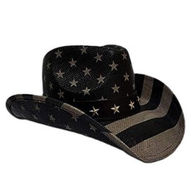 COREGEAR Patriot Men’s Vintage Tea-Stained USA American Flag Cowboy Hat w/Western Shape-It Brim (Blue & Grey)