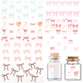 UV DTF Cup Wrap - 7 Sheets Cute Bow UV DTF Cup Wraps for 16 oz Glass Water Bottle, Blue Pink Bow Ribbon Uvdtf Transfer Stickers for Girls DIY Craft Decorations, Creative Gifts for Girlfriend