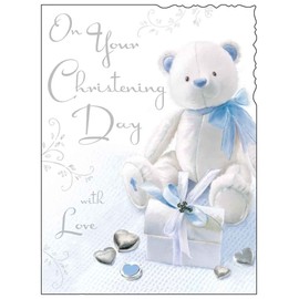 Boy Teddy Christening Day Card