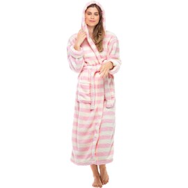 Alexander Del Rossa Womens Fluffy Robe, Fuzzy Robe for Women, Long Hooded Robes for Women, Plus Size Robe Pastel Stripes XL (A0304P10XL)