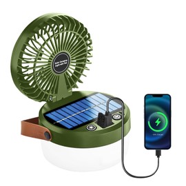 Solar Camping Fan Rechargeable Camping Light, Folding Portable Solar Outdoor Lights with USB Output for Camping Tent, Mountain, Emergency (Green)