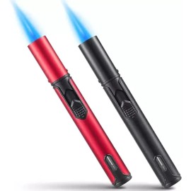 2 Pack Butane Torch Lighter, 6-inch Refillable Pen Lighter Adjustable Jet Flame