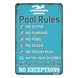 Abarder Swimming Pool Rules Sign Swim at Your Own Risk Sign Swimming Metal Sign Swimming Pool Water Park Safety Tin Sign 12x8 Inches