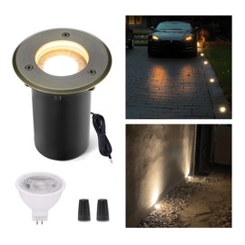 Gardenreet Landscape Well Lights Brass, LED Low Voltage Outdoor In Ground Lights, 12V Waterproof Garden Lights Wired Small Bronze for Outside Driveway Walkway Path with 5W 450LM 2700K MR16 Bulb