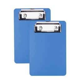 Azwood Mini Clipboard, 10 x 15 cm Plastic Clipboard, Small Clipboards with Pen Holder for Notepads, Receipts, Pocket Lists (Blue, 2 Pack), Blau, 2 Stück