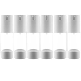 Qeuly Airless Pump Bottles, 1 oz Travel Size Lotion Dispenser, Small Plastic Vacuum Cosmetic Pump Bottles for Lotion, Cream, Foundation and Toiletries, White (Pack of 6)