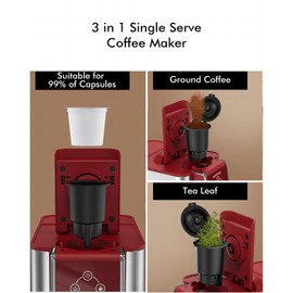 SIFENE single serve coffee machine 3-in-1 pod coffee maker for k-pod capsule ground and leaf tea with 6-10oz cup size 50oz removable water reservoir red