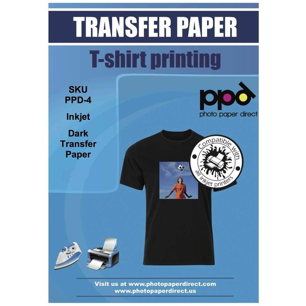 PPD Inkjet PREMIUM Iron-On Dark T Shirt Transfers Paper LTR 8.5x11" pack of 10 Sheets (PPD004-10)