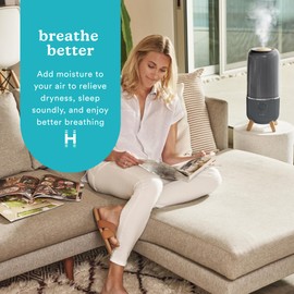 Homedics Ultrasonic Humidifier, Bedrooms and Home Offices, 0.97-Gallon Tank, 45-Hour Runtime, Visible Ultra-Quiet Cool Mist, Aromatherapy, Demineralization Cartridge, Night-Light, Auto-Off, Platinum