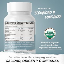 Organicside  Cápsulas de Melena de León Orgánicas  60 Cápsulas Vegetales Certificadas  USDA y SAGARPA, Plant-Based y NON GMO