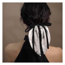 Eviarli Silky Ribbon Bow Hair Ties Black Bow Elastic Band Bow Hair Rope Tie Satin Bow Ponytail Holder Long Ponytail Scrunchies Hair Accessories for Women (Black)