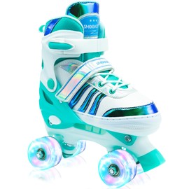 SMOOJOY Roller Skates for Girls Kids Boys,4 Size Adjustable Indoor Outdoor Green Quad Rollerskates with Light up Wheels for Beginners Ages 5-8