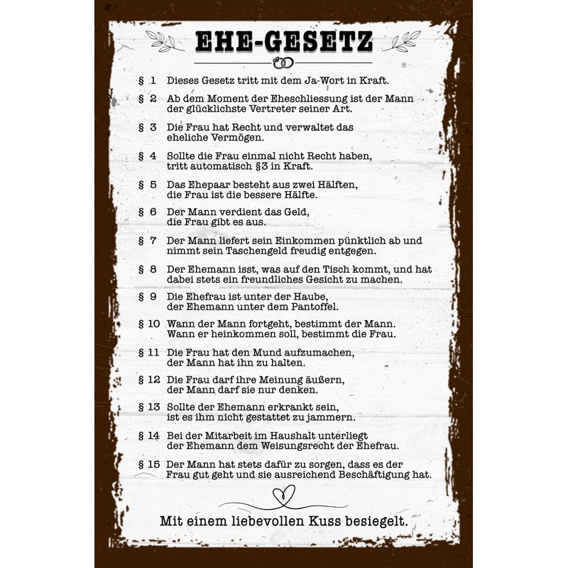 schilderkreis24 - Wooden Sign Marriage Law Funny Wedding Gift Idea