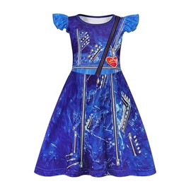 Jurebecia Girls Descendents Nightgowns Evie Nightdress for Toddler Kids Flutter Sleeves Pajamas Nightie Dress Sleepwear 5-6 Years Dark Blue