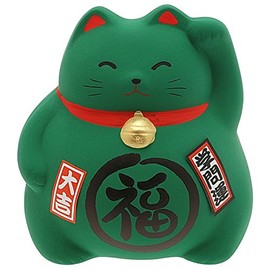 Kotobuki Maneki Neko Coin Bank Collectible Figurine, Academic Achievement, Green