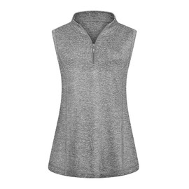 Viracy Workout Tank Tops for Women, Moisture Wicking Running Shirts Sleeveless 1/4 Zip Up Golf Top Lightweight Cool Delicate Versatile Flattering Boutique Daily Lounge wear Grey XL
