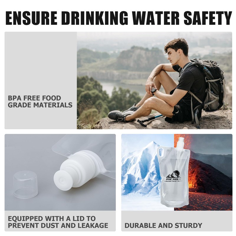 Ancable 1L Hiking Collapsible Water Bottles, 4-Pack 33OZ BPA-Free Foldable