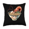 Cherry Shrimp Eating Ramen Throw Pillow