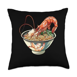 Cherry Shrimp Eating Ramen Throw Pillow