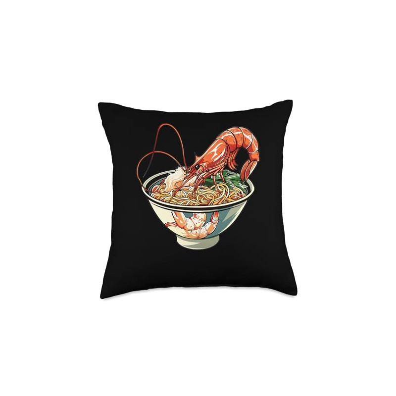 Cherry Shrimp Eating Ramen Throw Pillow