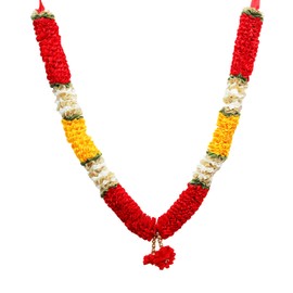 Large Artificial Red & Yellow Flower Ribbon Garland Hair Mala for Idol-Mala for God Indian Traditional Festival Decoration Pooja Sringar Articles Ornament for Multipurpose Pooja Decoration (Size: 21