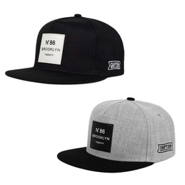 Aglem Men's Snapback Cap, 2-Piece Set, Hat, Deep, Stylish, Korean, Hip Hop, Flat, Large Size, Straight Logo, black white × gray