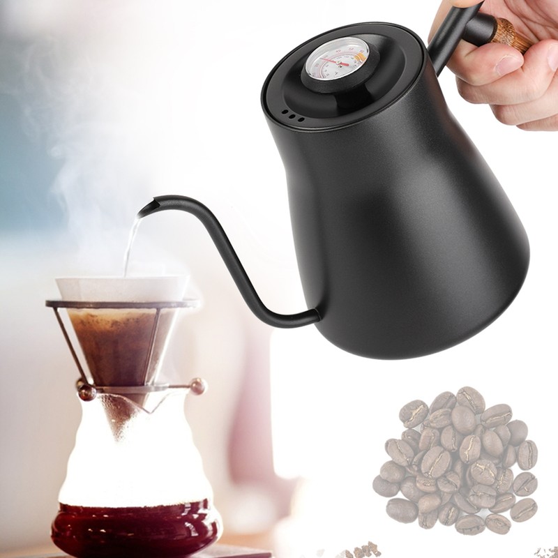 850ml Stainless Steel Drip Over Coffee Kettle Gooseneck with Wooden