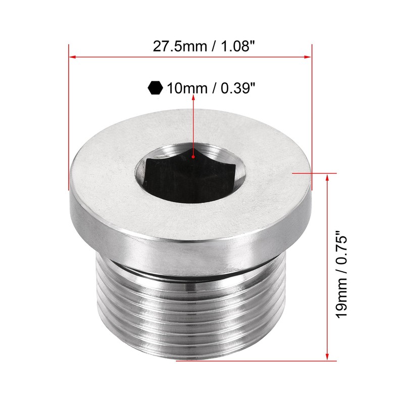 uxcell Stainless Steel Inner Hex Head M22x1.5 Pipe Fitting Plug