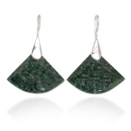 NOVICA Handmade .925 Sterling Silver Jade Dangle Earrings Contemporary with Guatemalan Green Modern [1.7 in L x 1.2 in W x 0.2 in D] 'Cool Green Fan'