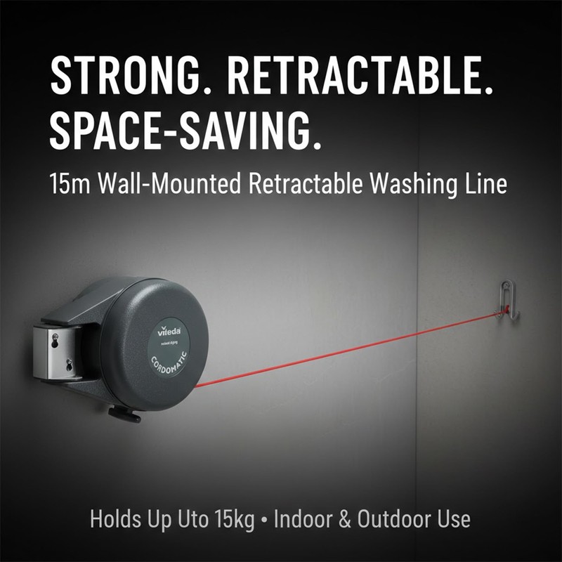 Vileda Cordomatic Retractable Washing Line 15m Wall Mounted Clothes Line