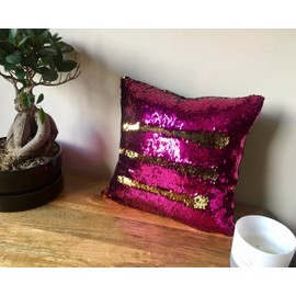 MERMAID SEQUIN CUSHION Cover Pillow Case Reversable Flip Sequins Sofa 35x35cm (Hot Pink & Gold, Without Pillow Insert)