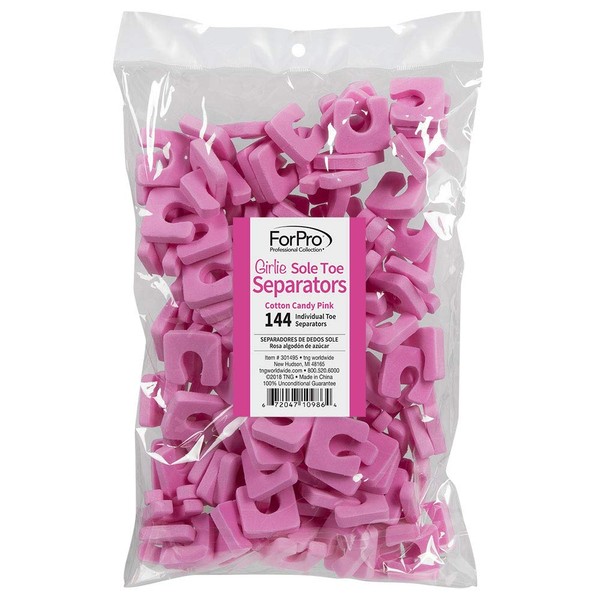 ForPro Sole Toe Separators, Cotton Candy Pink, Individual Toe Separators for Pedicures, 144-Count