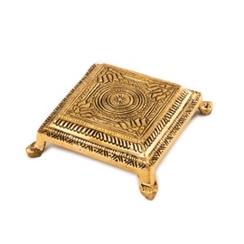 Tarini Gallery Brass Handcarved Chowki Small Stool Bajot elevated Engraved Platform for God Idols Statues For Pooja Temple Home Decor and Gifting(Engraved Chowki)