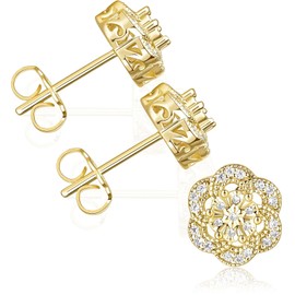AstraGlam Women's Ear Studs with 14K Gold Plating and Zirconia Inlay, Flower-shaped Design, Butterfly-shaped Design at the End, Hypoallergenic, Suitable for Sensitive Skin, Elegant Earrings for