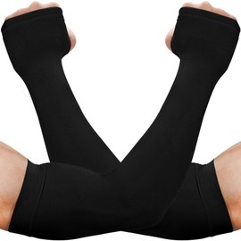 beister Arm Cover, UV Gloves, Cooling Arm Guard, Breathable, Unisex, Sun Protection, Arm Cover, Sports, Cycling, Tattoo Cover, UV Protection, Quick Drying, Cool Touch, 1 Foot Thumb Hole (Black)