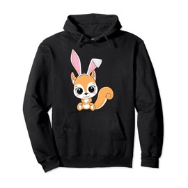 Squirrel Bunny Ears Easter Day Cute Animal Boys Girls Kids Pullover Hoodie