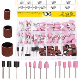 Mardatt 136Pcs Grinding Stone Set 1/8" Shank with Sanding Drum Sleeves and Drum Mandrels, 80# 120# 240# Sanding Drum Kit Abrasive Mounted Stone Sanding Drill Bit for Rust Removal Metal