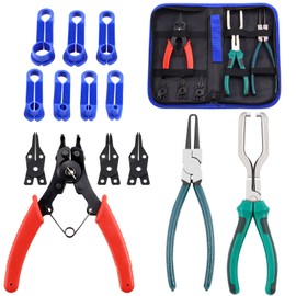 Glarks 10Pcs Fuel Line Pliers Kit, 9 Inch Fuel Filter Calipers and Hose Pipe Clamp Disconnect Release Removal Pliers and 4 in 1 Snap Ring Pliers with 7pcs AC Fuel Line Disconnect Tool Set