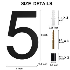 JILANLO 8" Large Floating House Numbers,Balck Acrylic Anti-Rust House Numbers,Modern House Address Street Numbers Garden Door Mailbox Decor Number with Matching Screw,Number 5