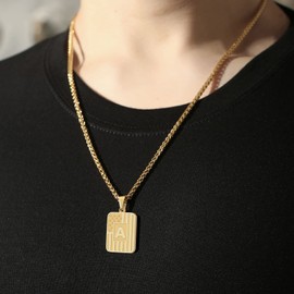 DuoDiner Letter A Initial Necklaces for Men Boys Teen Teenager, American Flag Pendent Chain Stainless Steel Dog Tag Male Necklace Jewelry Gifts (Gold)