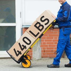 Folding Hand Truck and Dolly, 440lbs Capacity Portable Luggage Dolly Cart with Rubber Wheels and Retractable Handle, Aluminum Foldable Hand Cart for Transportation/Luggage/Mobile/Travel/Office Use