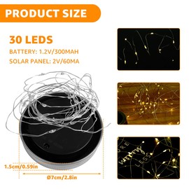 8Pcs Solar Mason Jar Lid Lights 9.84ft 30LED IP44 Waterproof Solar Lanterns Outdoor Flexible Fairy Jar Lids String Lights Auto On/Off Anti-Rust Solar Jar Lights for Patio Garden Wedding