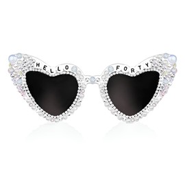 Vxcvzv 1Pcs 40th Birthday Glasses, HELLO FORTY Sunglasses Shiny Diamond Pearl Sunglasses birthday accessories for women White