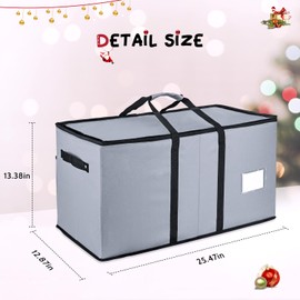 Mrrihand Christmas Ornament Storage Box, Ornament Storage Container with 8 Trays-Xmas Decoration Organizer Keeps 128 Holiday Ornaments 3-Inch, Dual Zipper Closure, 600D Tear-Proof（Grey）