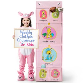 Room Hanging Storage Organizer, Fun & Colorful Storage & Organization for Clothes, Toys, & More. Wall & Door Attachable, Water-Resistant. Ideal for Kids' Room, Locker Kindergarten or Playroom (Pink)
