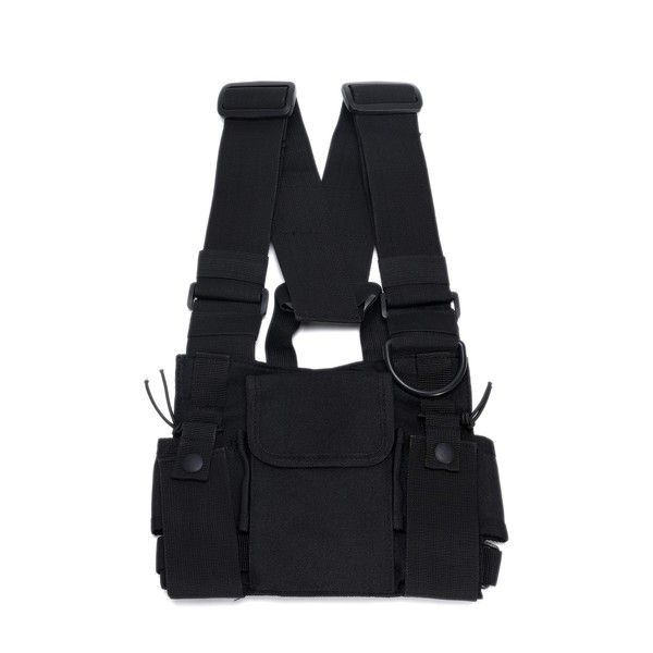 Radio Chest Harness Rig Holster Pack with Front Pouches and Zipper Bag for Universal Walkie Talkies